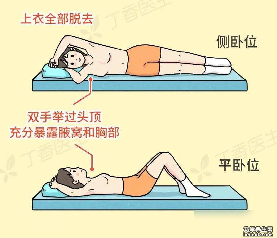 做心脏B超得把上衣全脱了，举手抱头躺着